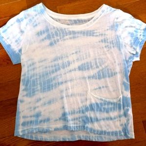 White and blue tie dye shirt